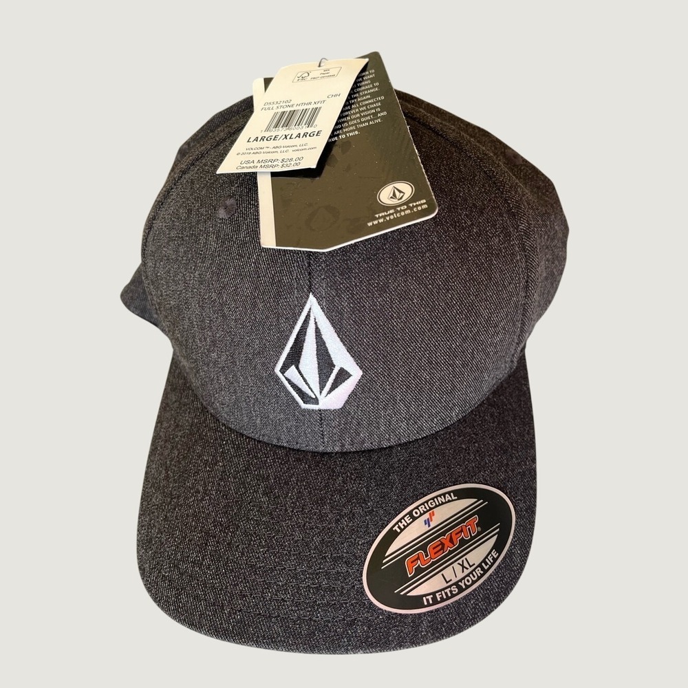 Volcom Full Stone Flexfit Hat Cap Charcoal Mens Large XL Gray Logo NWT - Picture 2 of 13